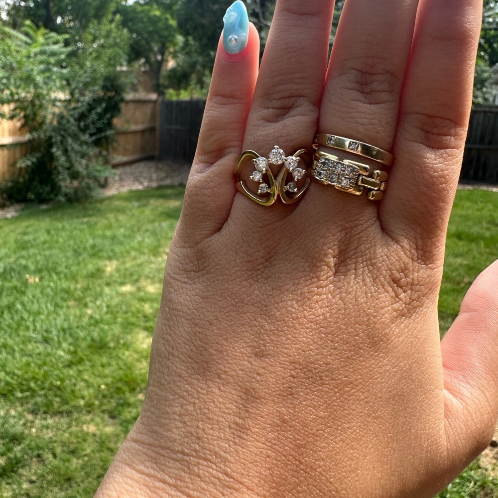 Vintage Solid 14k gold diamond halo open ring- Size 6.25